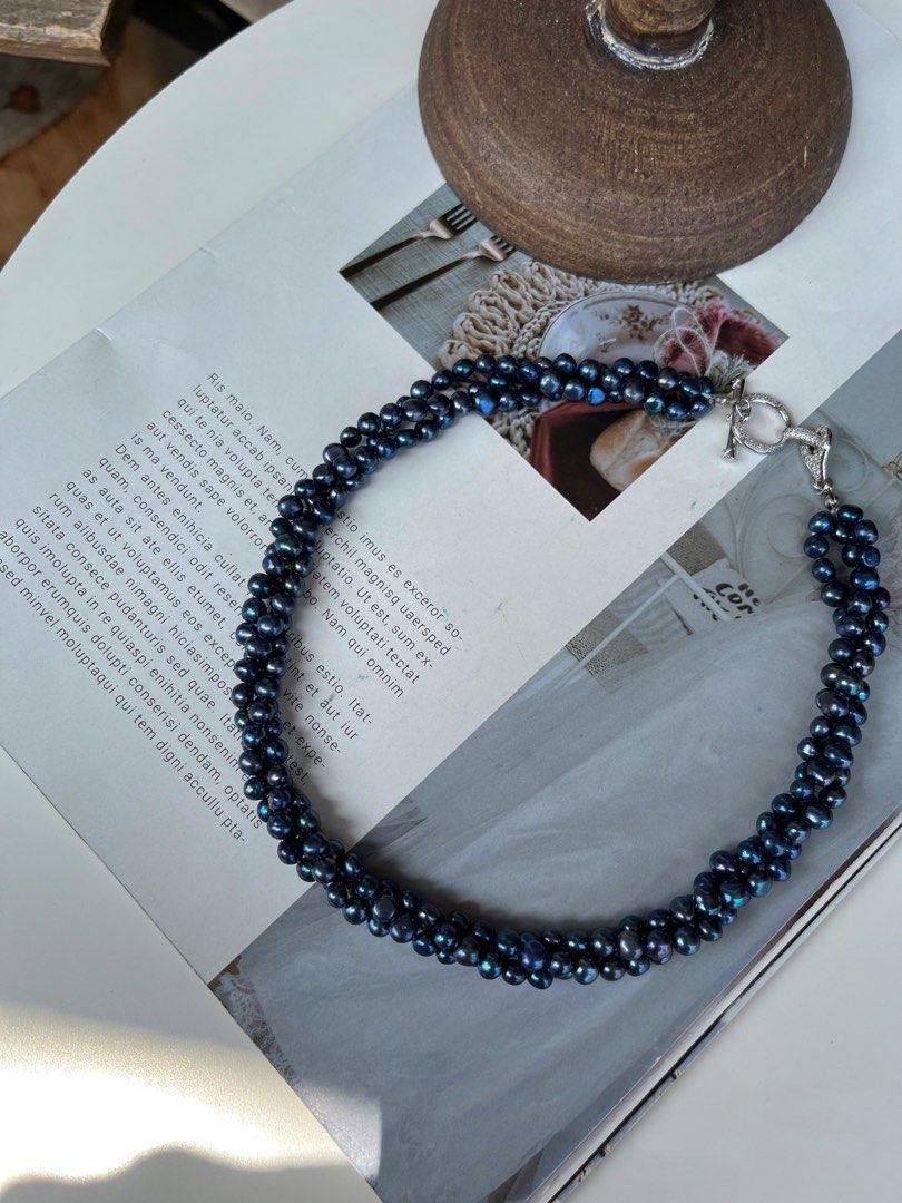 #PN79 [Halloween 🎃 Style] Dark Duchess| Mysterious Blue|Freshwater Pearl Necklace |Three Layers |Electro-treated Colour |Metallic