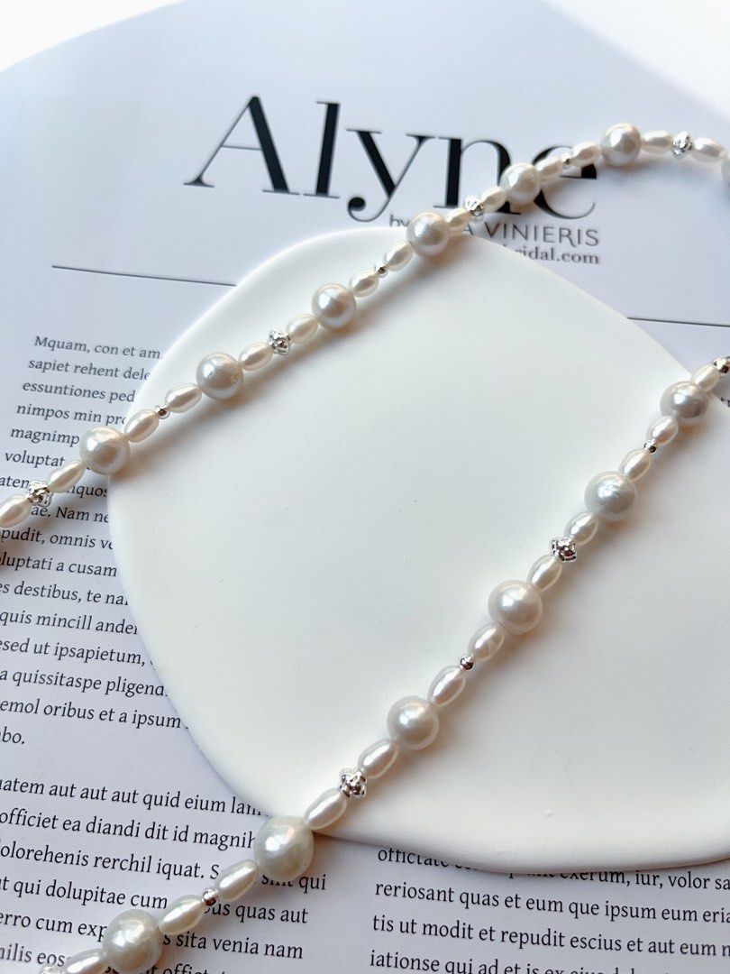 #PN98 [Flash Sale]Grey & Silver|Freshwater Pearl Necklace |Baroque Pearl |Rice Shaped Pearl |Silver-ish Lustre|57cm