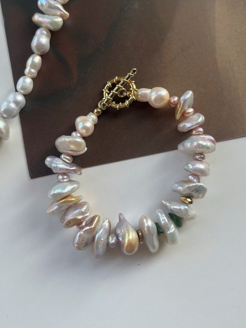 #PN239 Millionaires| Freshwater Pearl Necklace & Bracelet Set |Big Coin Pearl |Natural Flaws |Lustrous|Colourful