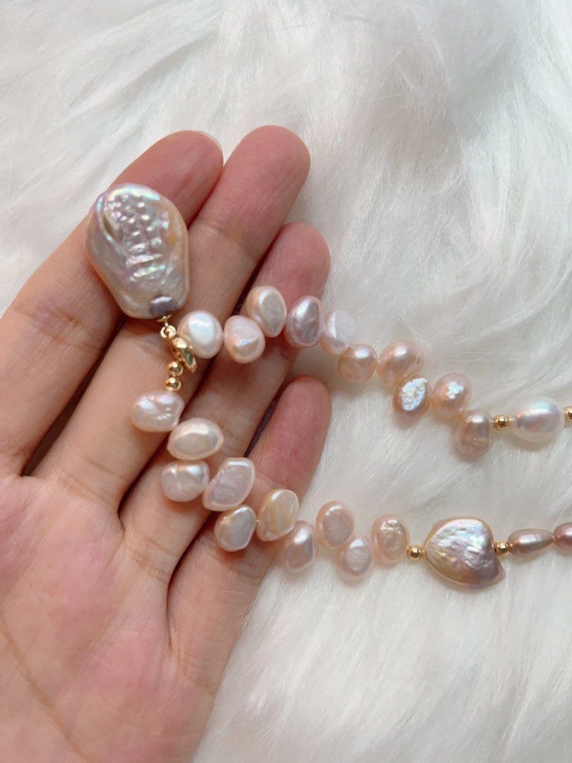 #PN287 Heart Beat | Freshwater Pearl Necklace | Removable Pendant | Wheat Ear Design| Lustrous Slim Rice Pearl