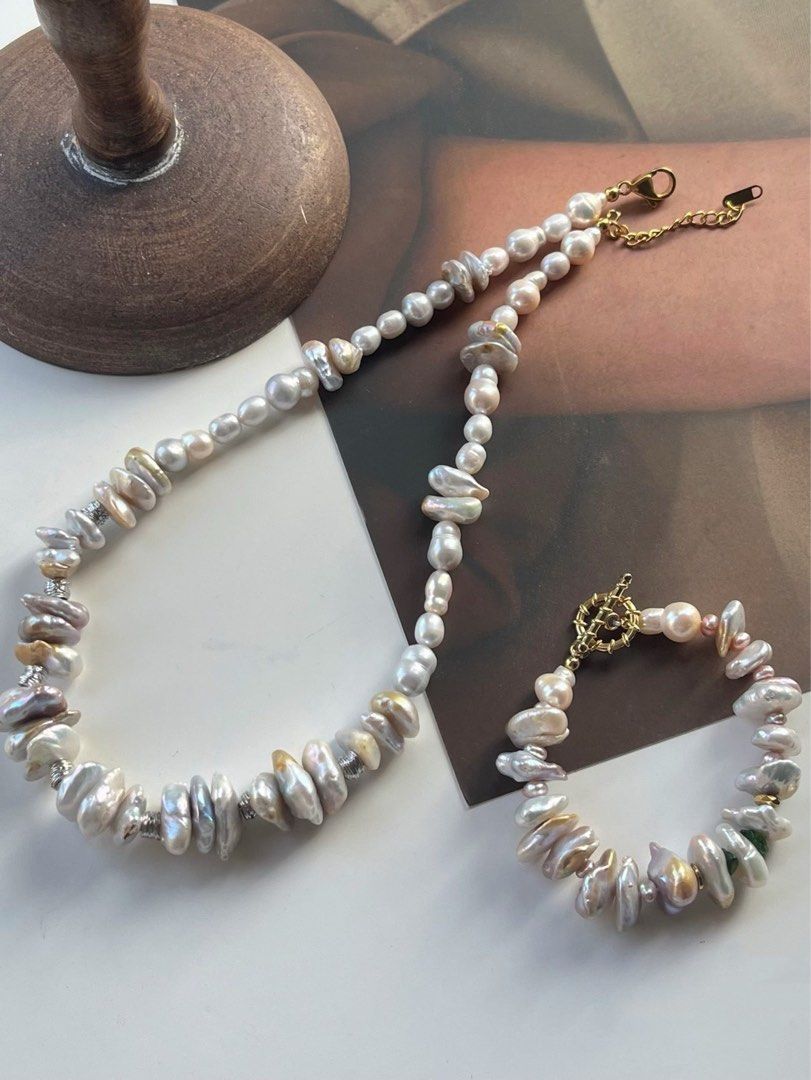 #PN239 Millionaires| Freshwater Pearl Necklace & Bracelet Set |Big Coin Pearl |Natural Flaws |Lustrous|Colourful