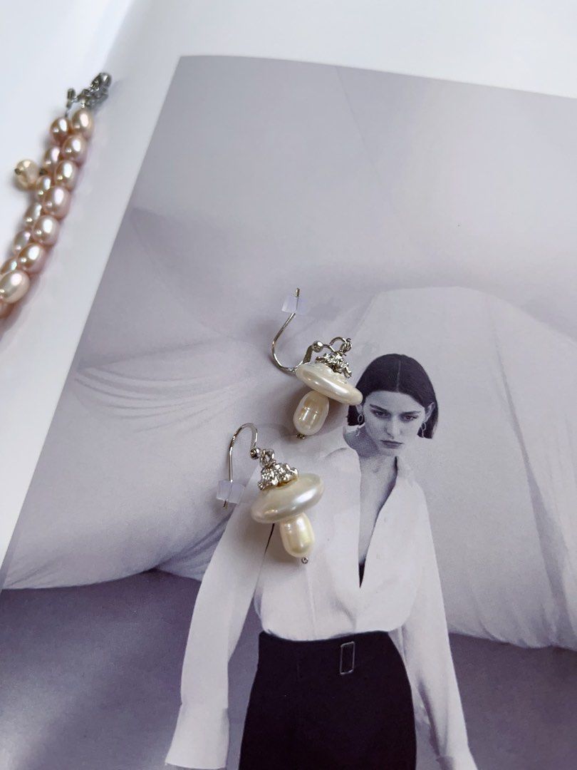 #PN131 [Floral Series] Genuine Design|Natural Freshwater Pearl Necklace & Earrings Set|Purple Rice Pearl |Baroque Pearl|”Mushroom” Earrings |Dripping Chains