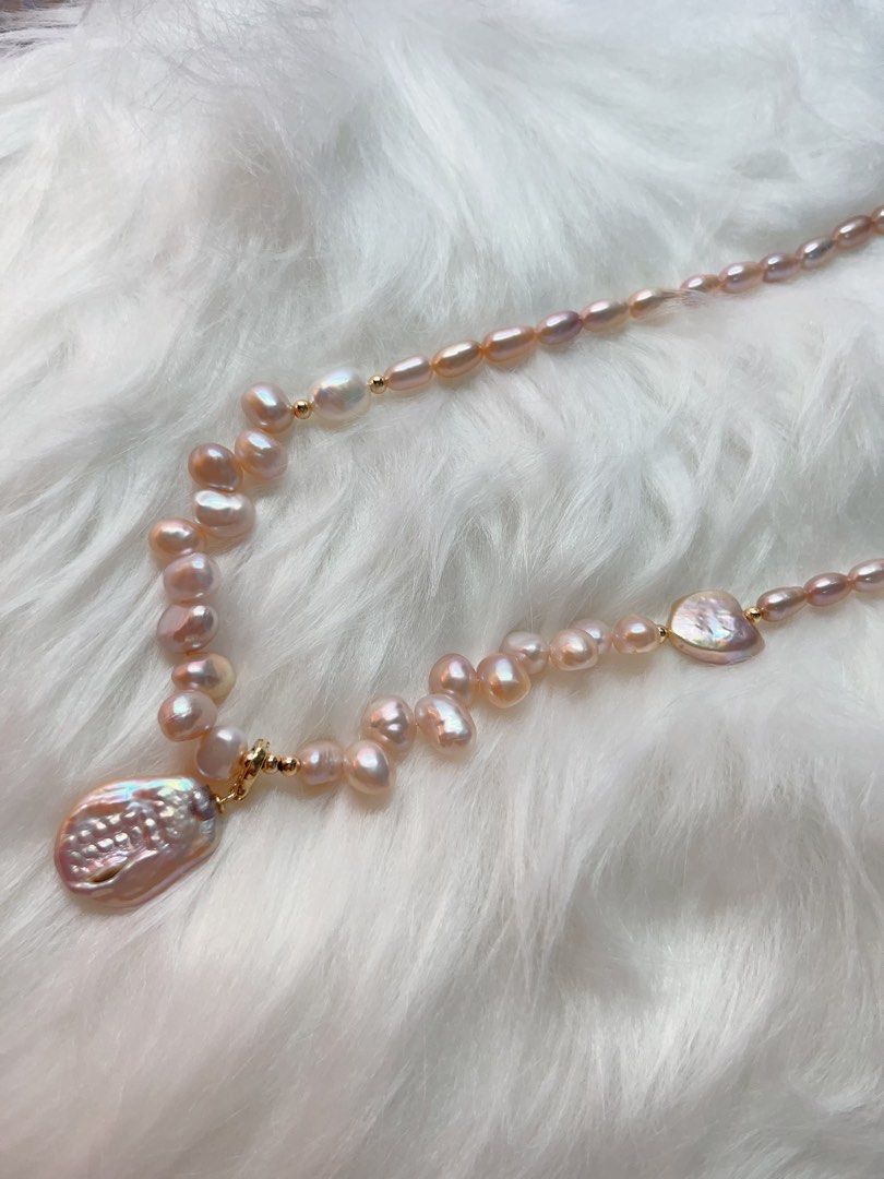 #PN287 Heart Beat | Freshwater Pearl Necklace | Removable Pendant | Wheat Ear Design| Lustrous Slim Rice Pearl
