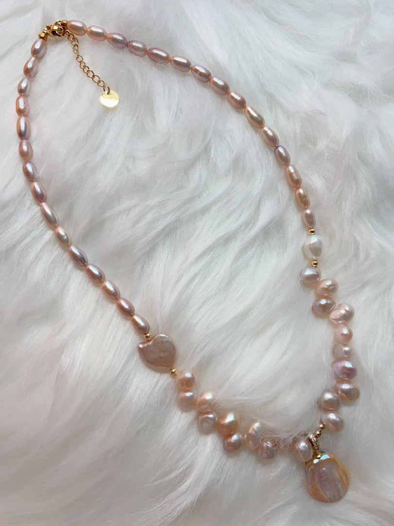 #PN287 Heart Beat | Freshwater Pearl Necklace | Removable Pendant | Wheat Ear Design| Lustrous Slim Rice Pearl