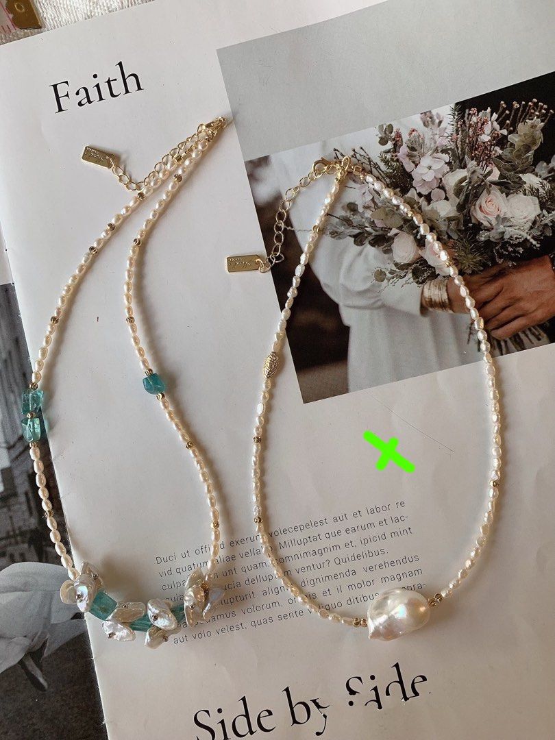 #PN29 [Sale][Floral Series] Handmade Original Design Freshwater Pearl Necklace |Baby Baroque Pearl Necklace |Petal Pearl |Fluorite