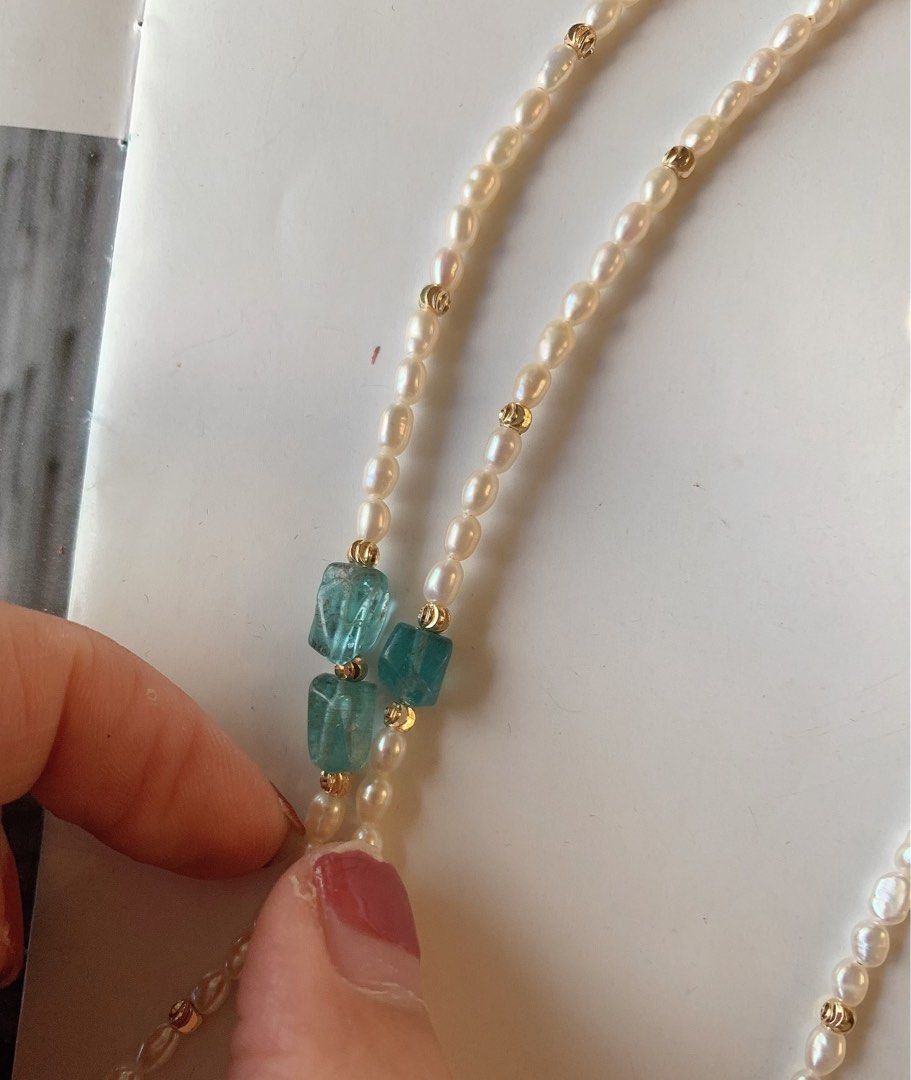 #PN29 [Sale][Floral Series] Handmade Original Design Freshwater Pearl Necklace |Baby Baroque Pearl Necklace |Petal Pearl |Fluorite