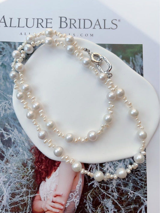 #PN67 Grey Splash |Freshwater Pearl Necklace |Silver-ish Lustre|Baby Pearl |Long Sweater Necklace |63cm