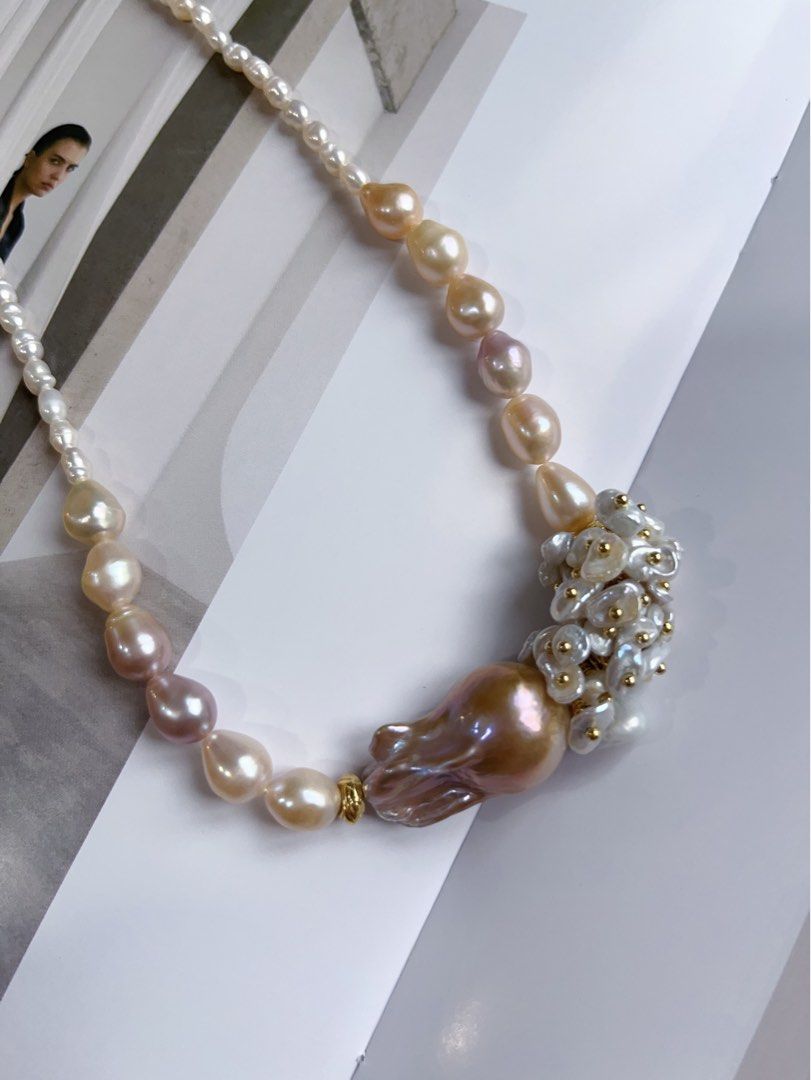 #PN150 [Sale][Floral Series] Handmade Original Design |Freshwater Pearl Necklace |Big Baroque Pearl |Floral Petal Pearl |Mixed Colour