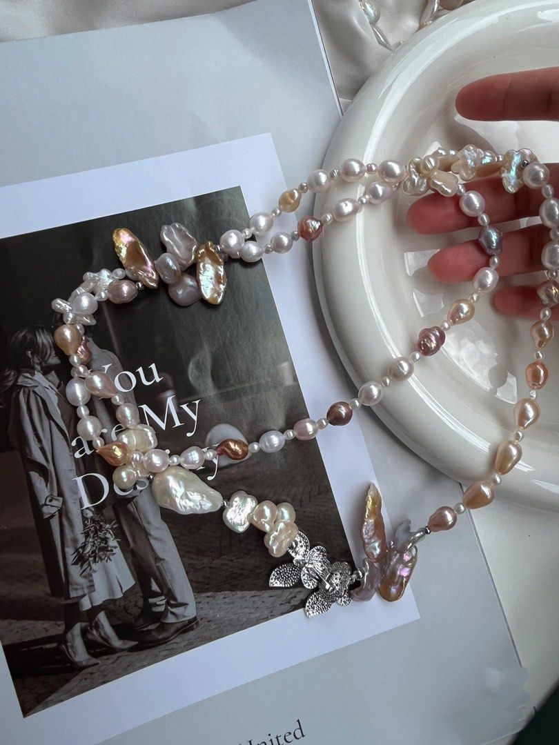 #PN43 Original Design Freshwater “Alien” Shaped Baroque Pearl Long Necklace | Fishtail Pearl|Petals Pearl | Avocado Color