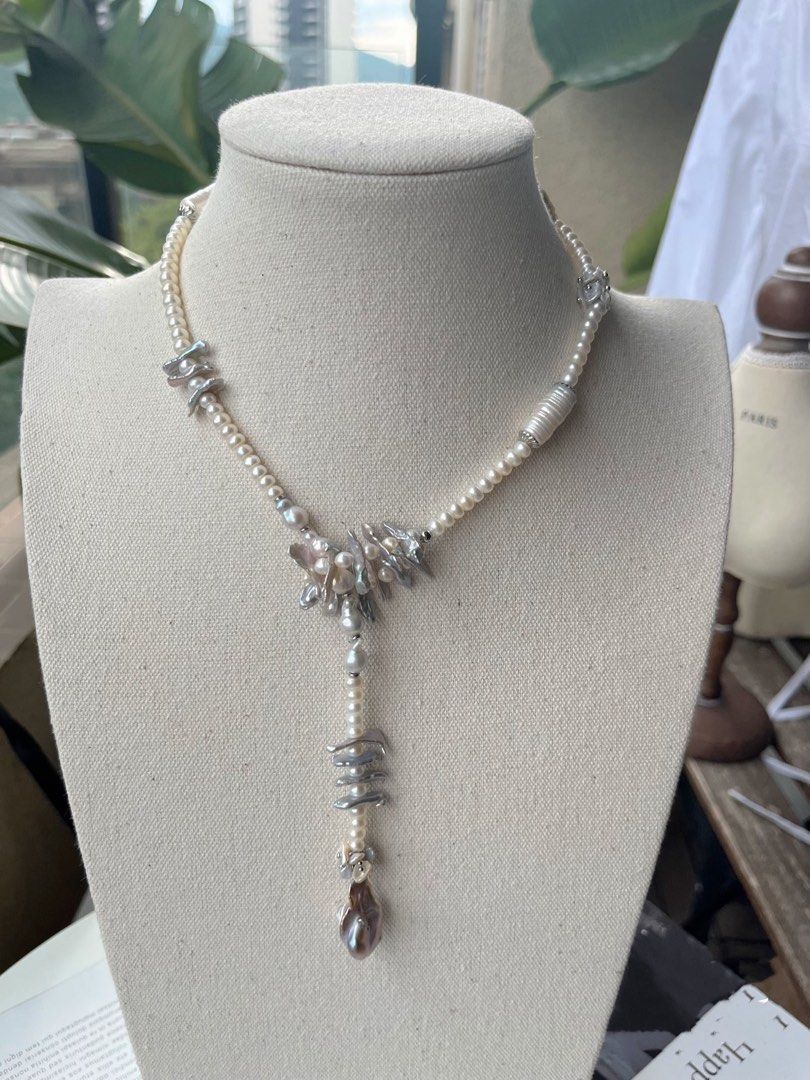 #PN30 [Floral Series] Silver Radiance | Handmade Original Design | Freshwater Pearl Necklace | Silver Pearl Sticks & Petals