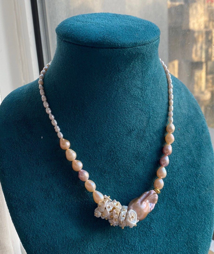 #PN150 [Sale][Floral Series] Handmade Original Design |Freshwater Pearl Necklace |Big Baroque Pearl |Floral Petal Pearl |Mixed Colour