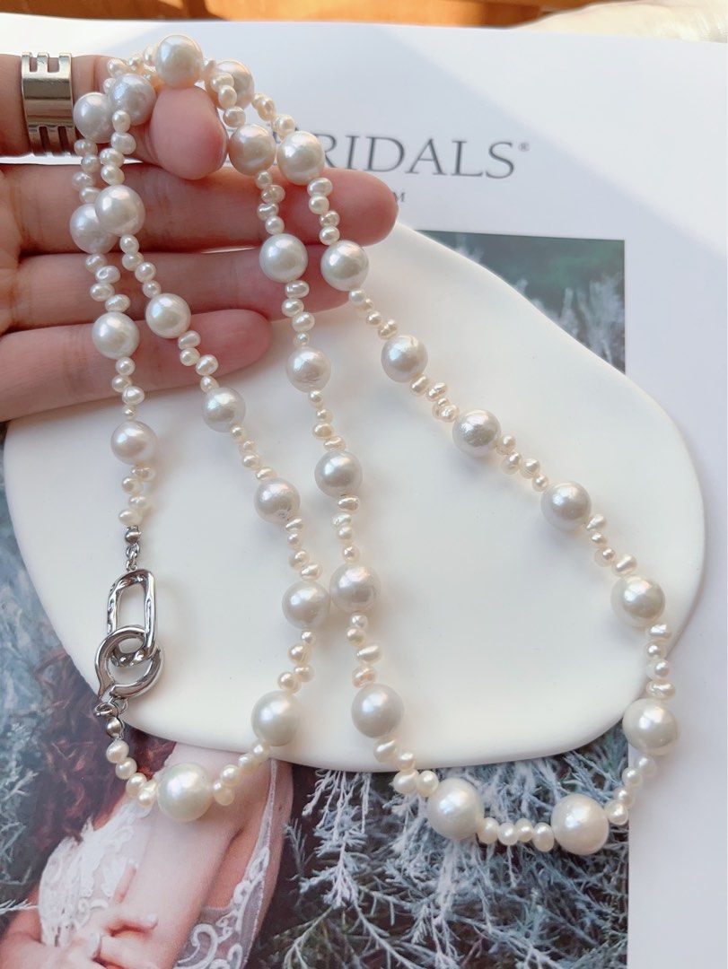 #PN67 Grey Splash |Freshwater Pearl Necklace |Silver-ish Lustre|Baby Pearl |Long Sweater Necklace |63cm