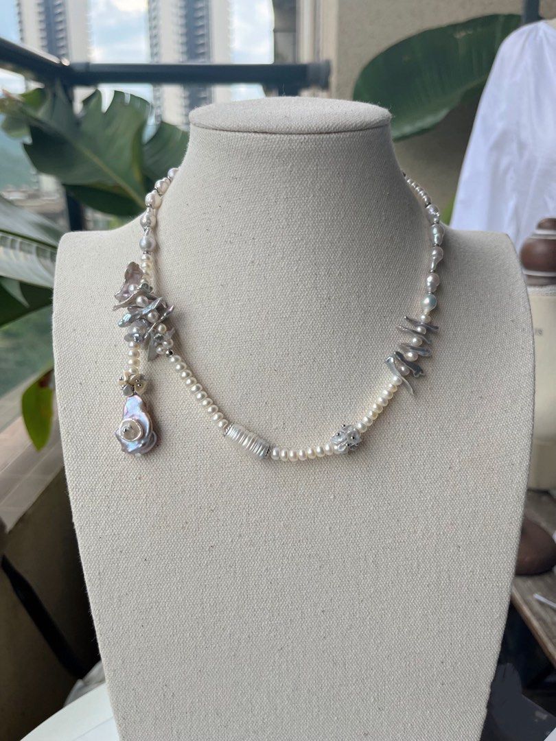 #PN30 [Floral Series] Silver Radiance | Handmade Original Design | Freshwater Pearl Necklace | Silver Pearl Sticks & Petals