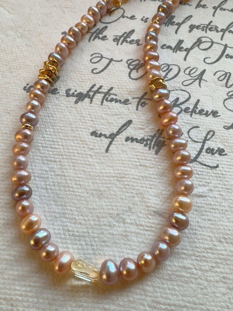 #PN255 Preppy Classic | Freshwater Pearl Necklace & Earrings Necklace |Lustrous Purple | White Quartz | Minimalist