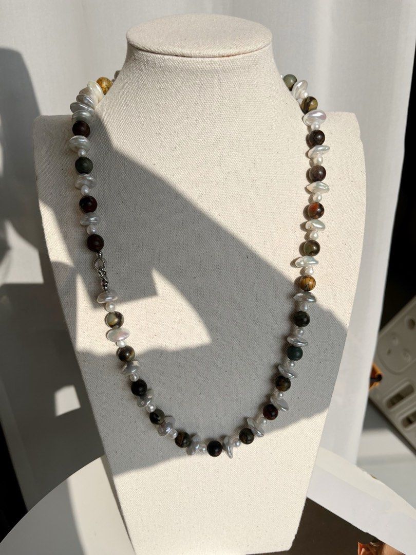#PN241 Mushroom Forest | Freshwater Pearl Necklace & Bracelet Set |Coin Pearl|Sandalwood|Can Connect as Long Necklace