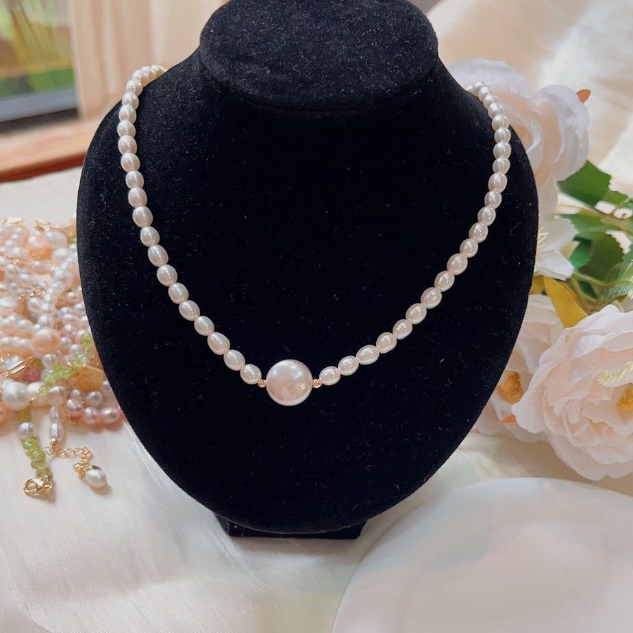 #PN121 [Minimalist] Genuine Freshwater Pearl Necklace | Small Rice Pearls| Buckle Pearl with Pink Lustre