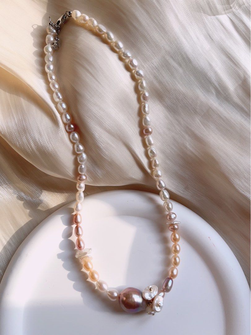 #PN174 [Floral Series] Mixed Colour Baroque Pearl Necklace |Freshwater Pearl |One Pearl & “Flower Ring” Design