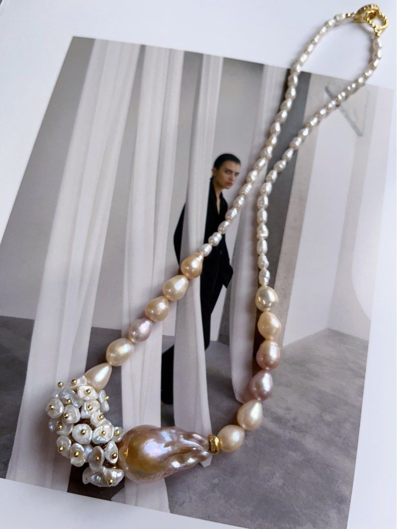 #PN150 [Sale][Floral Series] Handmade Original Design |Freshwater Pearl Necklace |Big Baroque Pearl |Floral Petal Pearl |Mixed Colour