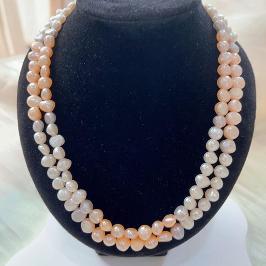 #PN122 Genuine Baroque Pearl Necklace 6mm Mixed Colour Long