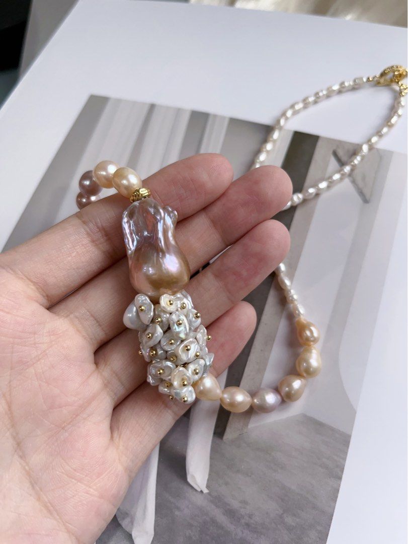 #PN150 [Sale][Floral Series] Handmade Original Design |Freshwater Pearl Necklace |Big Baroque Pearl |Floral Petal Pearl |Mixed Colour