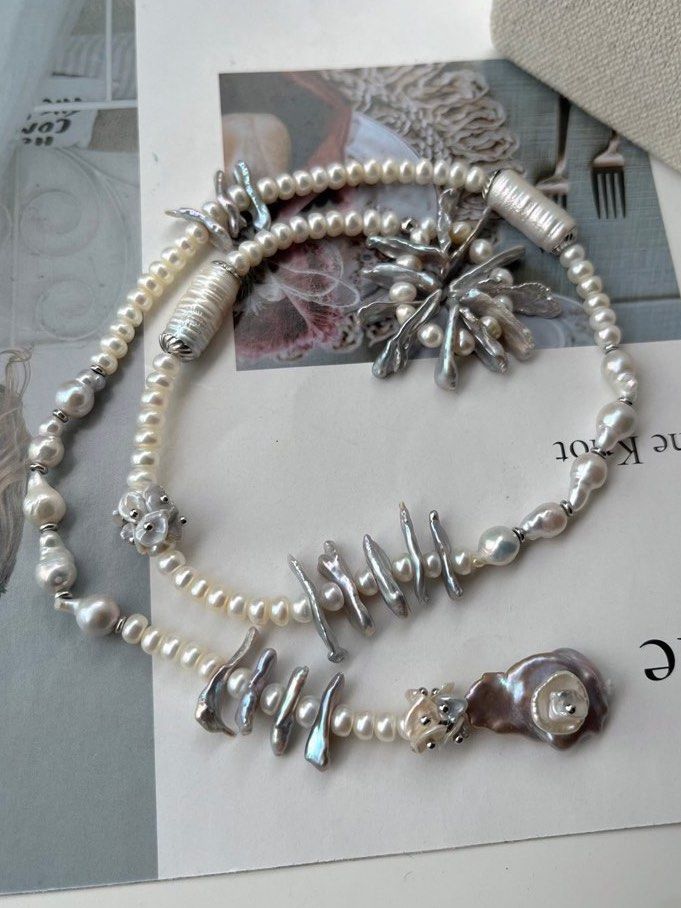 #PN30 [Floral Series] Silver Radiance | Handmade Original Design | Freshwater Pearl Necklace | Silver Pearl Sticks & Petals
