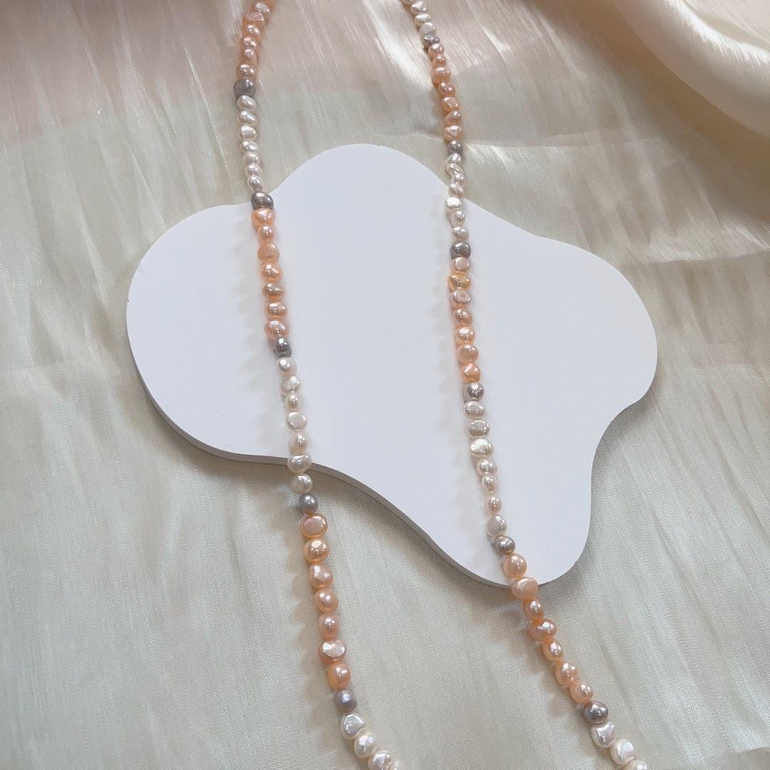 #PN122 Genuine Baroque Pearl Necklace 6mm Mixed Colour Long
