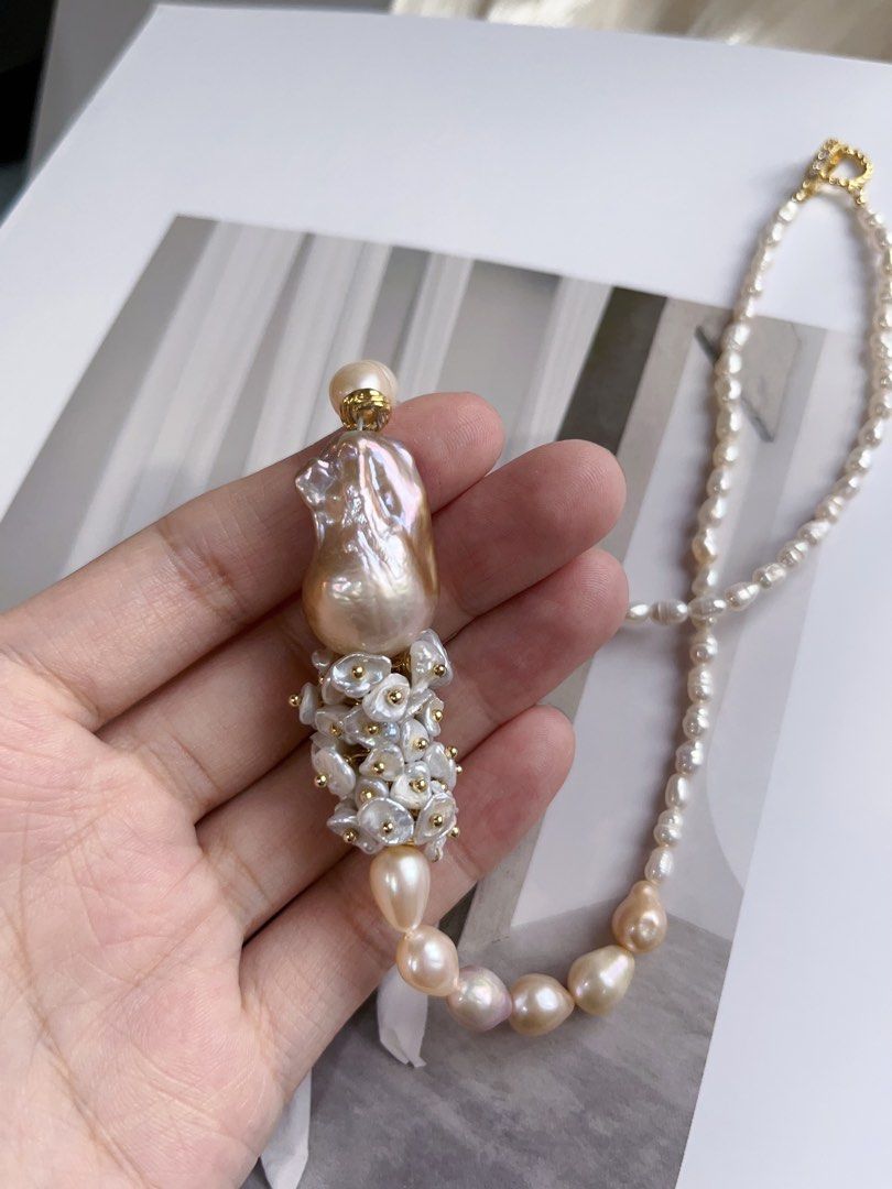 #PN150 [Sale][Floral Series] Handmade Original Design |Freshwater Pearl Necklace |Big Baroque Pearl |Floral Petal Pearl |Mixed Colour