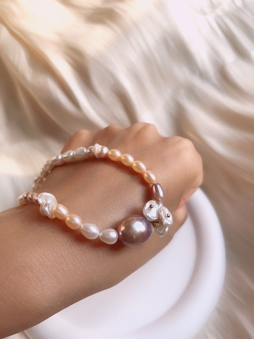 #PN174 [Floral Series] Mixed Colour Baroque Pearl Necklace |Freshwater Pearl |One Pearl & “Flower Ring” Design