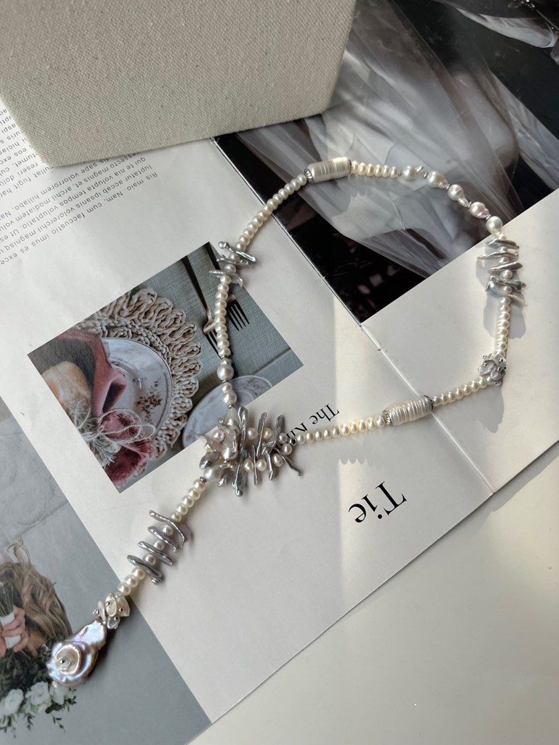 #PN30 [Floral Series] Silver Radiance | Handmade Original Design | Freshwater Pearl Necklace | Silver Pearl Sticks & Petals