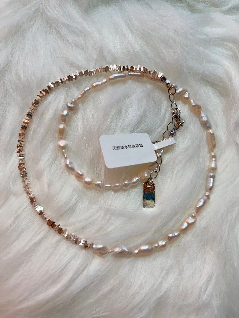 #PN280 Low Key| Freshwater Pearl Necklace |Triangle Chips| Slim Keshi Pearl
