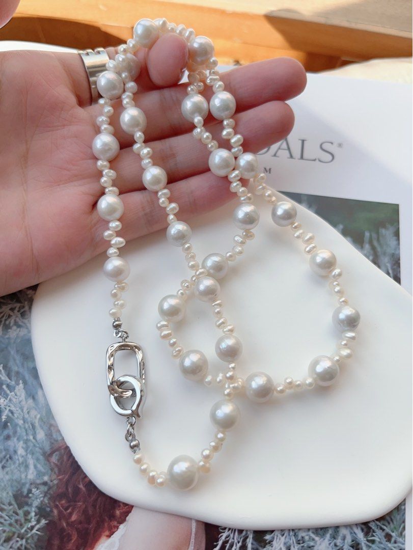 #PN67 Grey Splash |Freshwater Pearl Necklace |Silver-ish Lustre|Baby Pearl |Long Sweater Necklace |63cm