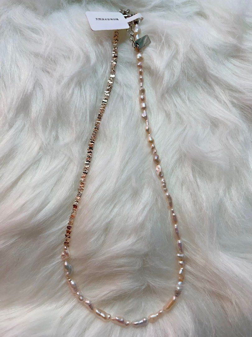 #PN280 Low Key| Freshwater Pearl Necklace |Triangle Chips| Slim Keshi Pearl