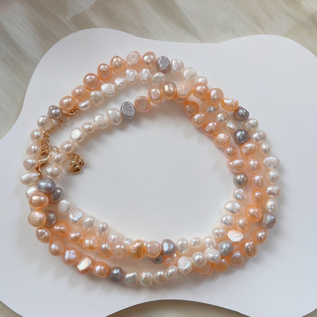 #PN122 Genuine Baroque Pearl Necklace 6mm Mixed Colour Long