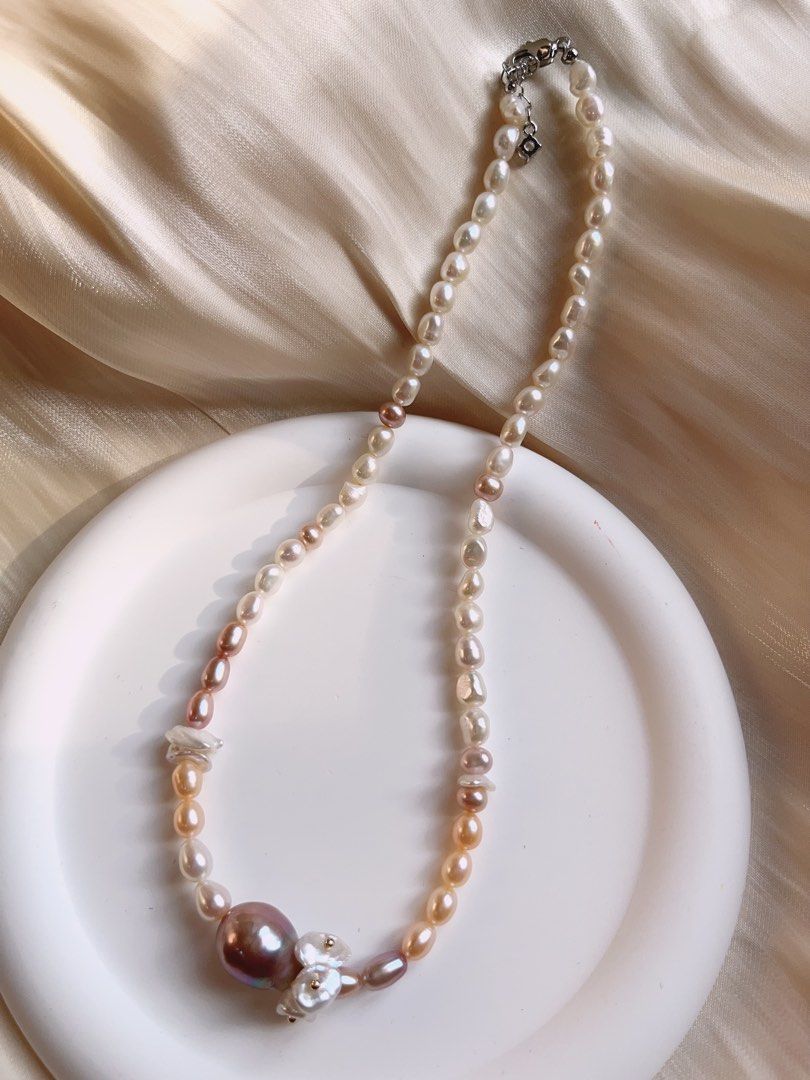 #PN174 [Floral Series] Mixed Colour Baroque Pearl Necklace |Freshwater Pearl |One Pearl & “Flower Ring” Design