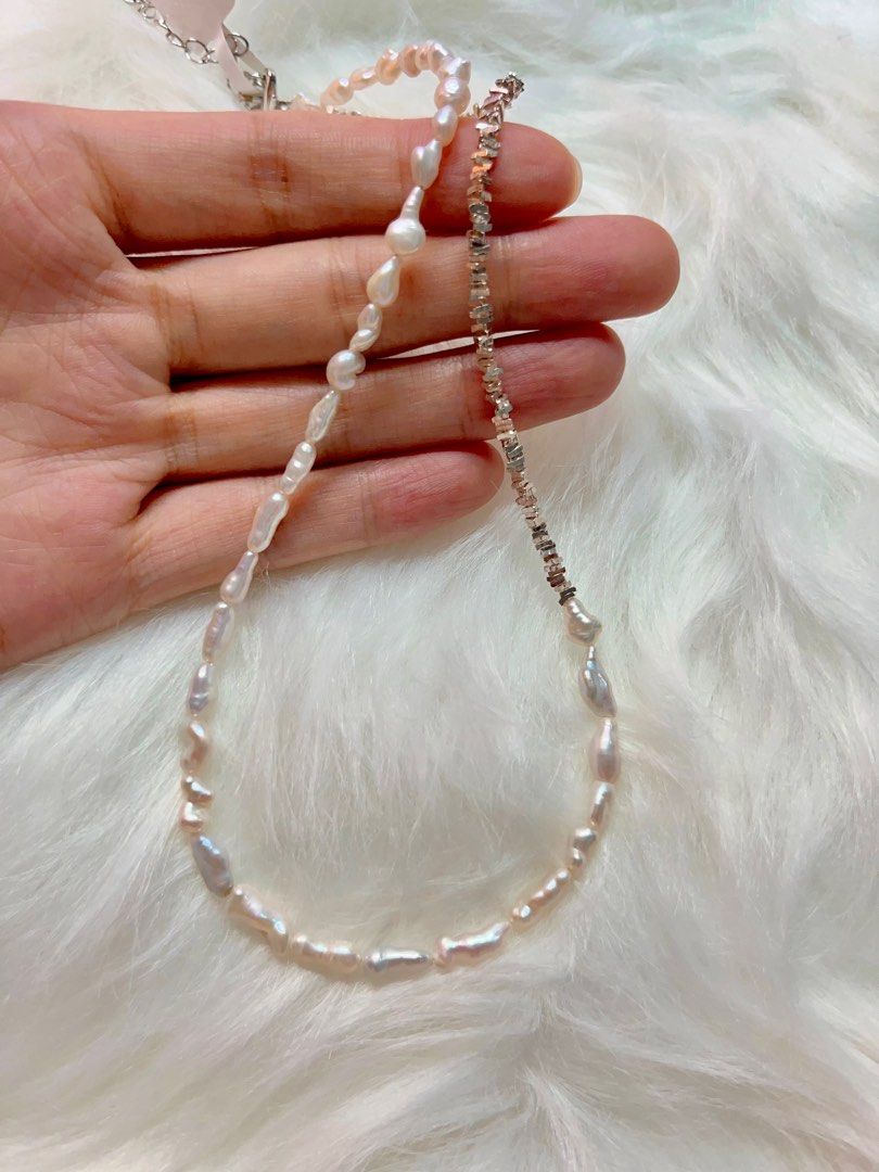 #PN280 Low Key| Freshwater Pearl Necklace |Triangle Chips| Slim Keshi Pearl