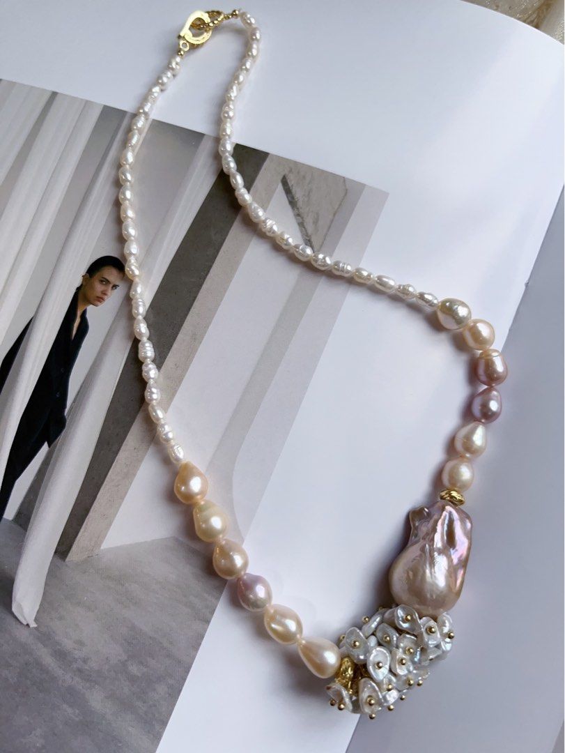 #PN150 [Sale][Floral Series] Handmade Original Design |Freshwater Pearl Necklace |Big Baroque Pearl |Floral Petal Pearl |Mixed Colour