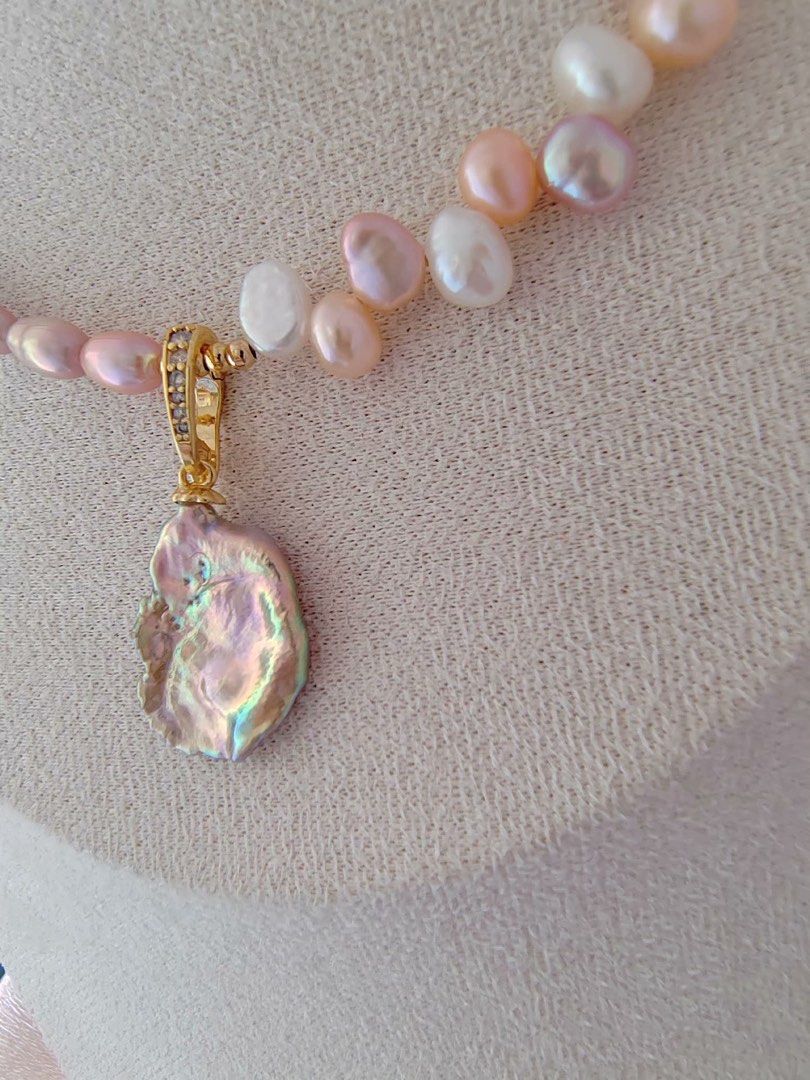 #PN289 Ocean’s Glow| Freshwater Pearl Necklace | Wheat Ear Design | Removable Pendant | Metallic Lustre | Natural Flaws