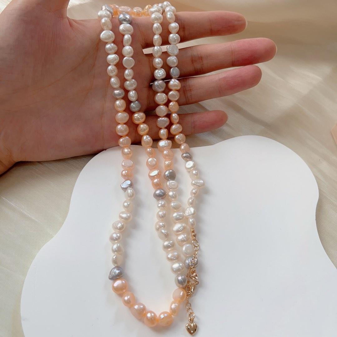 #PN122 Genuine Baroque Pearl Necklace 6mm Mixed Colour Long