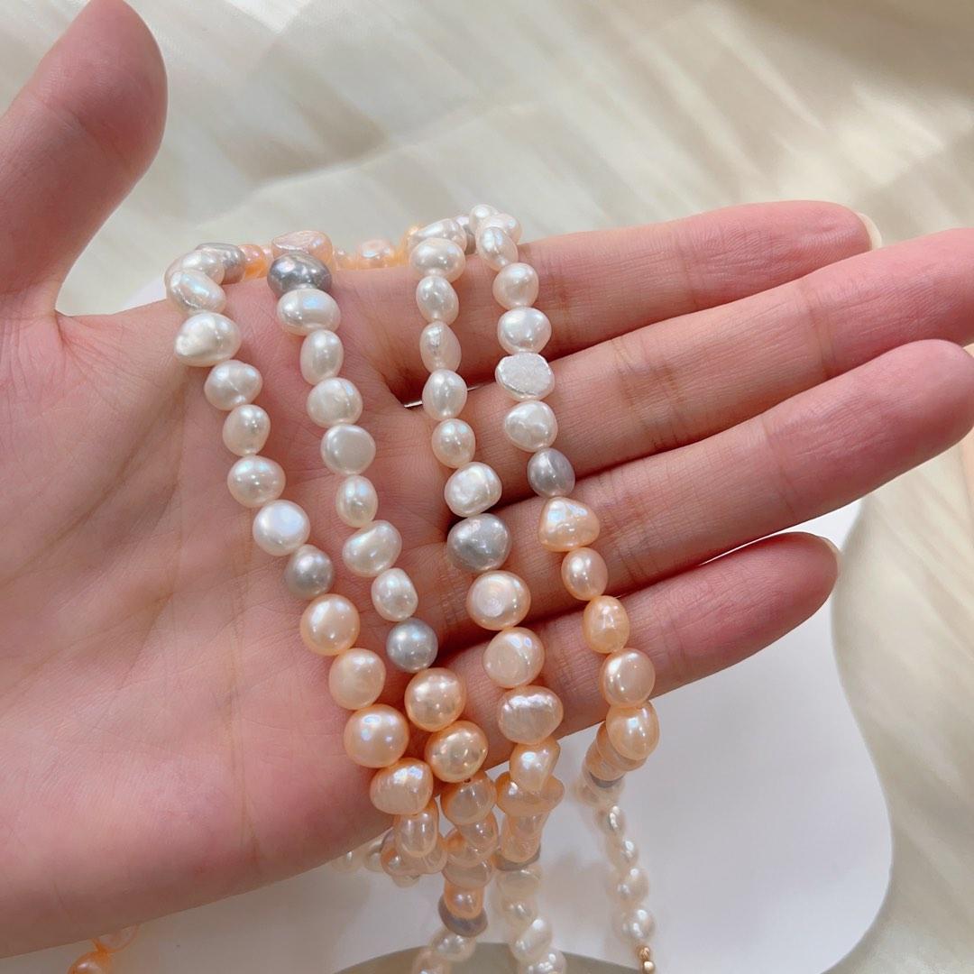 #PN122 Genuine Baroque Pearl Necklace 6mm Mixed Colour Long