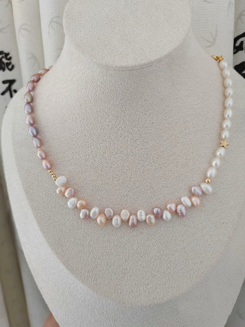 #PN289 Ocean’s Glow| Freshwater Pearl Necklace | Wheat Ear Design | Removable Pendant | Metallic Lustre | Natural Flaws