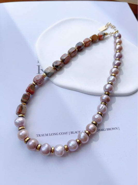 #PN70 [Flash Sale]History Traces | Freshwater Pearl Necklace |Natural Stones|Purple Baroque Pearl |Slight Natural Flaws |Original Design|Handmade