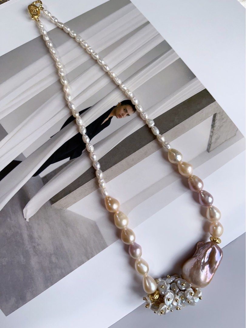 #PN150 [Sale][Floral Series] Handmade Original Design |Freshwater Pearl Necklace |Big Baroque Pearl |Floral Petal Pearl |Mixed Colour