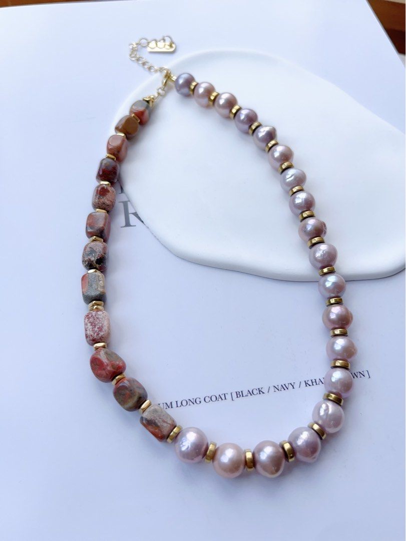 #PN70 [Flash Sale]History Traces | Freshwater Pearl Necklace |Natural Stones|Purple Baroque Pearl |Slight Natural Flaws |Original Design|Handmade