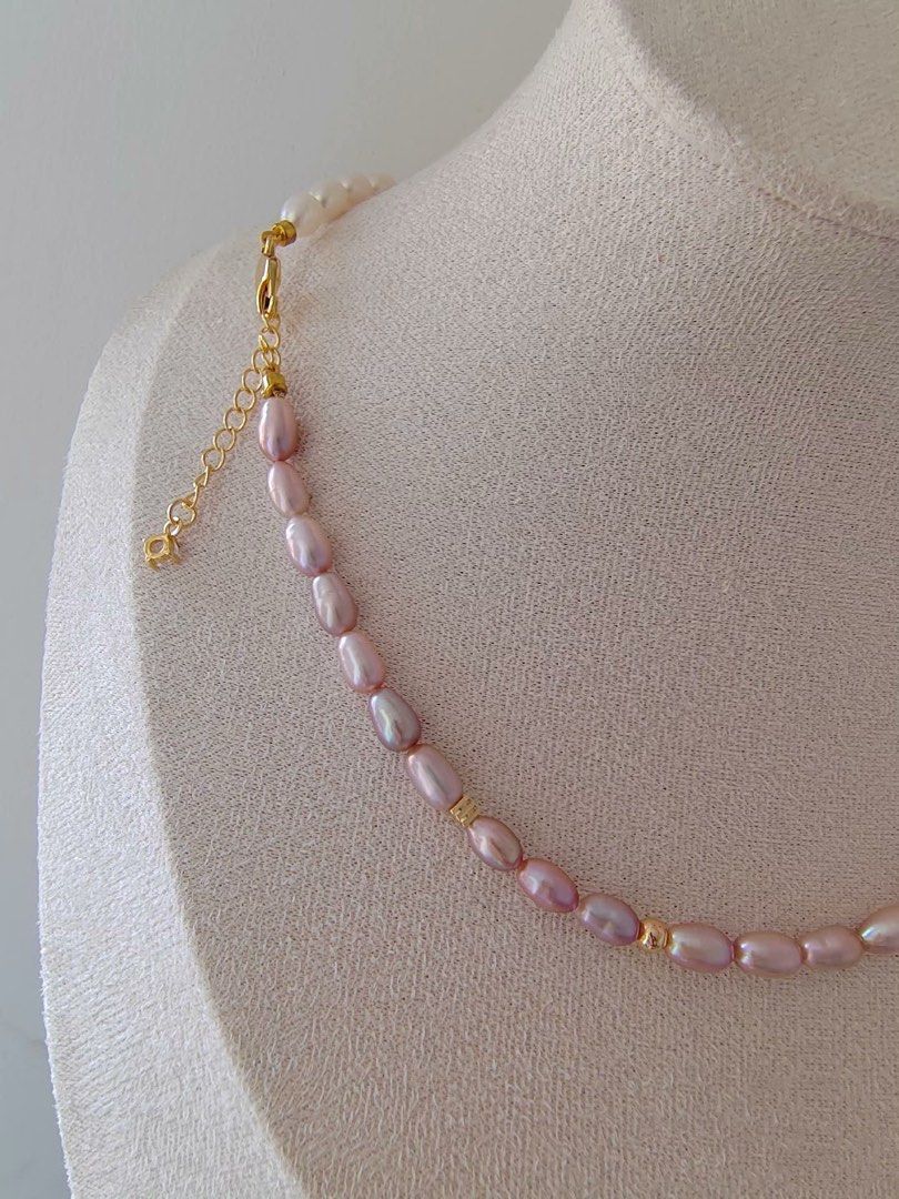 #PN289 Ocean’s Glow| Freshwater Pearl Necklace | Wheat Ear Design | Removable Pendant | Metallic Lustre | Natural Flaws