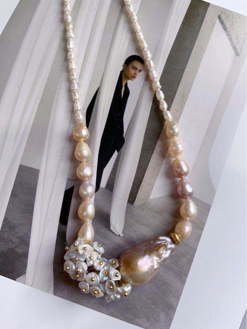 #PN150 [Sale][Floral Series] Handmade Original Design |Freshwater Pearl Necklace |Big Baroque Pearl |Floral Petal Pearl |Mixed Colour