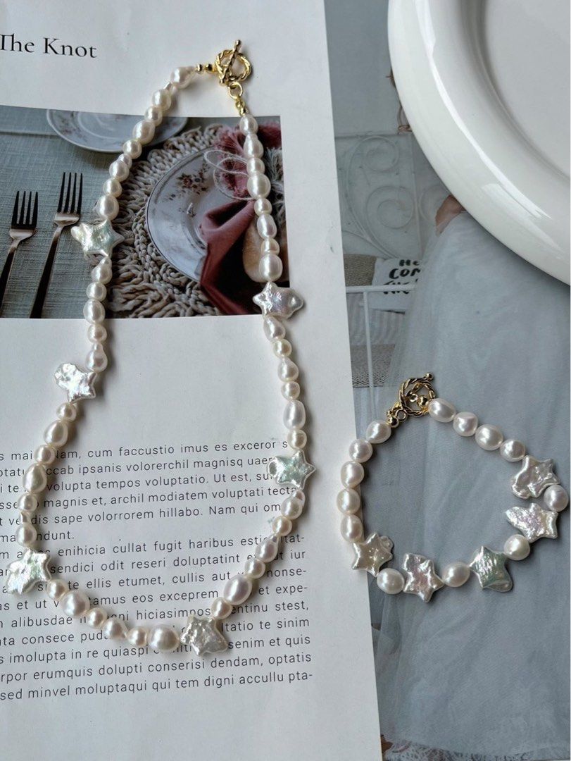 #PN212 Stellar Blossom| Handmade | Freshwater Pearl Necklace & Bracelet Set |Star Shaped Pearl