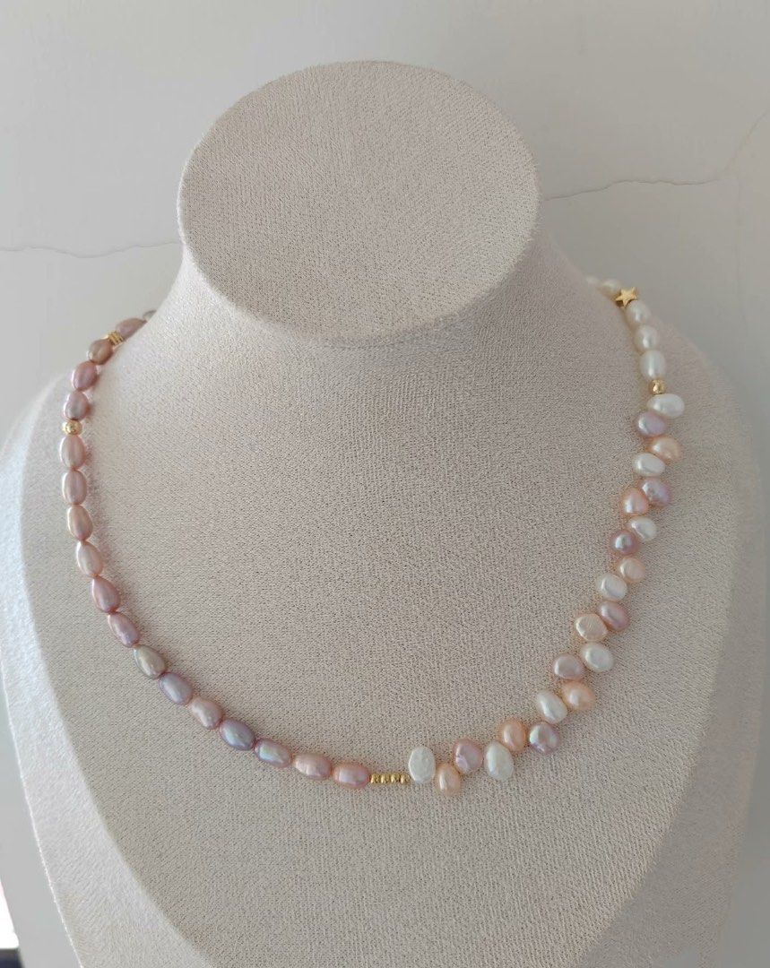 #PN289 Ocean’s Glow| Freshwater Pearl Necklace | Wheat Ear Design | Removable Pendant | Metallic Lustre | Natural Flaws
