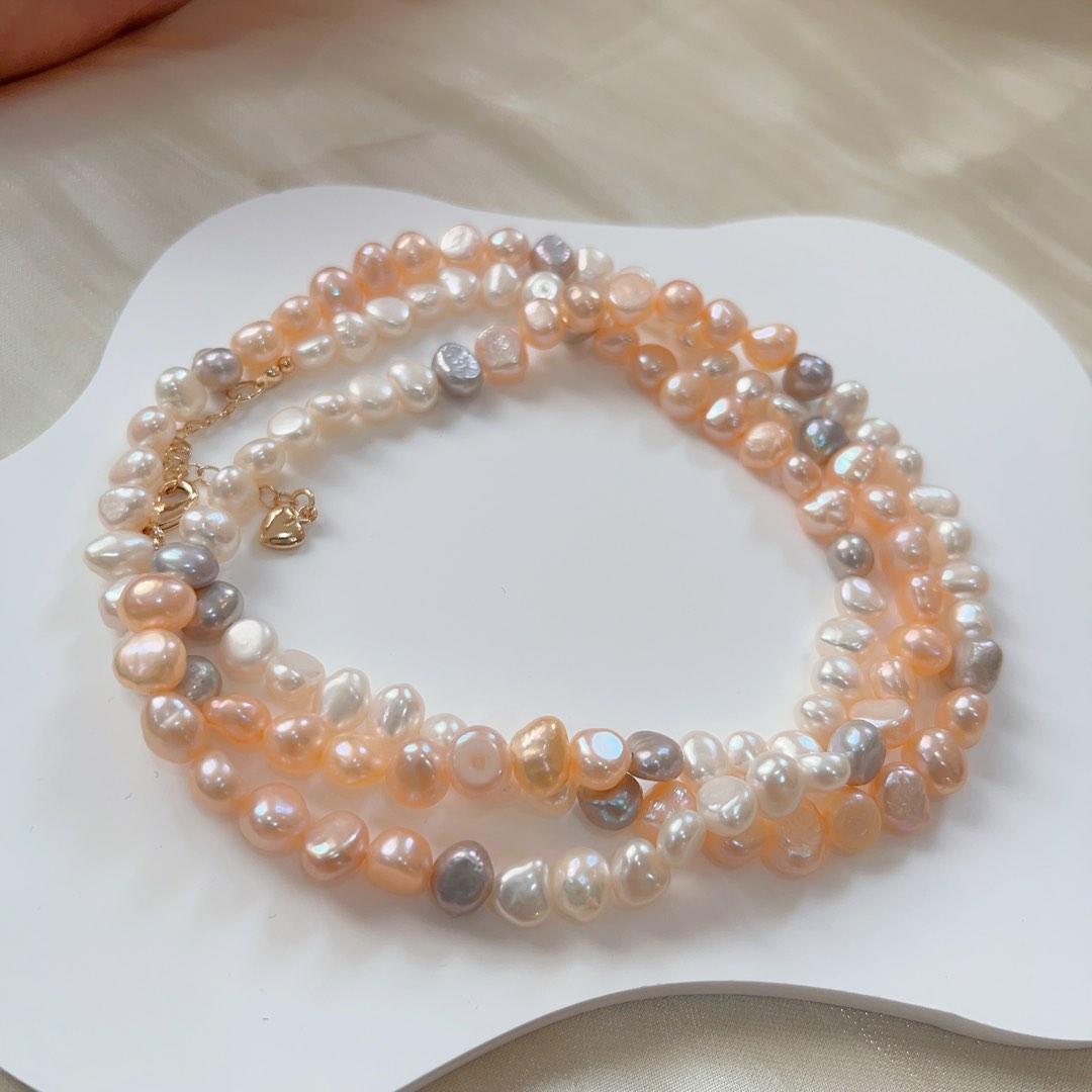 #PN122 Genuine Baroque Pearl Necklace 6mm Mixed Colour Long