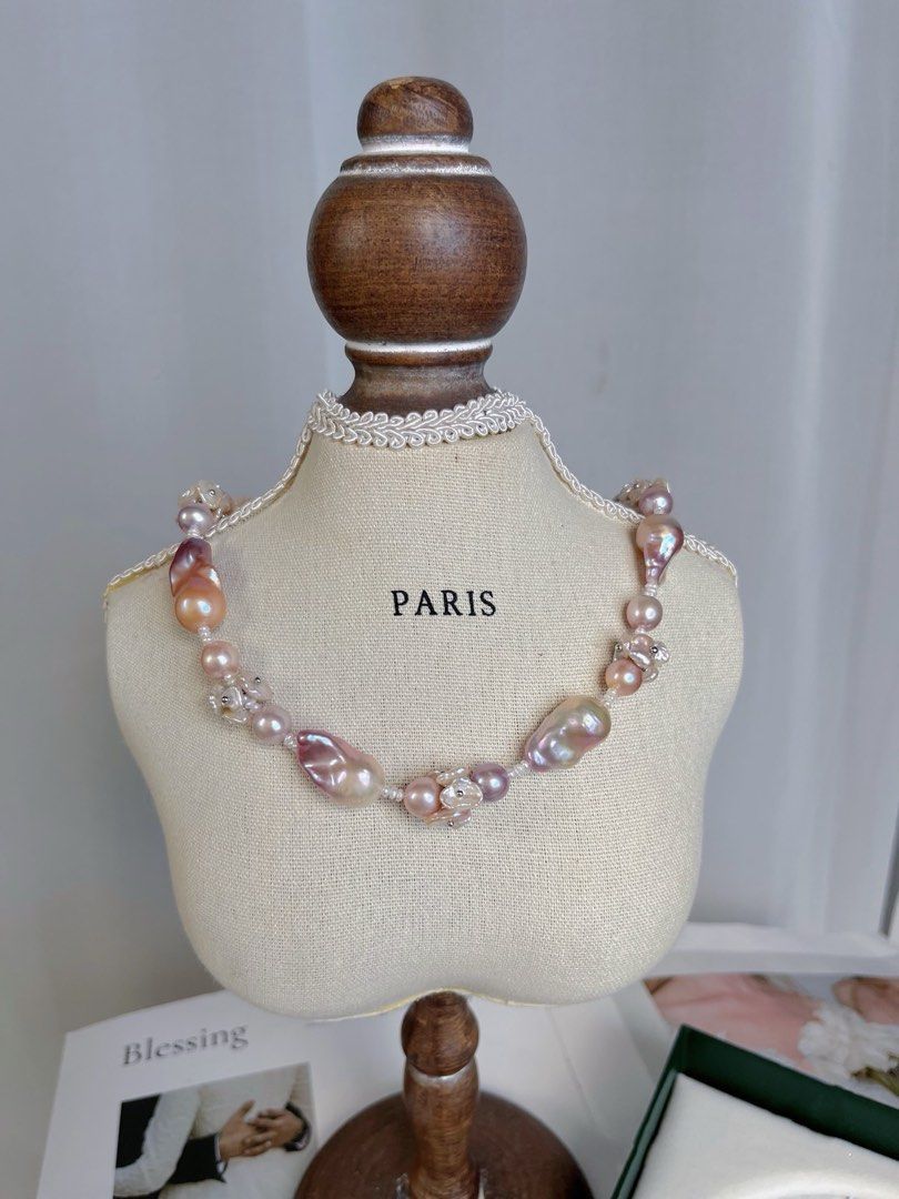 #PN258 [Floral Series] Monet’s Garden |Freshwater Pearl Necklace & Bracelet Set | Fairy Pink Fishtail Big Baroque Pearl |Rare Lustre| Top Quality
