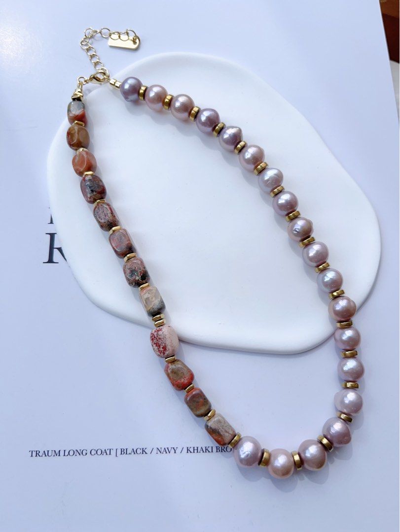 #PN70 [Flash Sale]History Traces | Freshwater Pearl Necklace |Natural Stones|Purple Baroque Pearl |Slight Natural Flaws |Original Design|Handmade